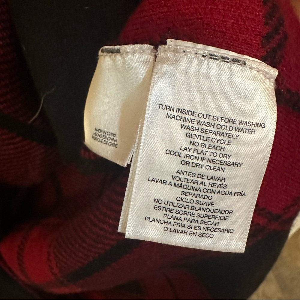 Anne Klein Medium Red & Black Buffalo Check Plaid Open Front Utility Winter Coat - Picture 8 of 8